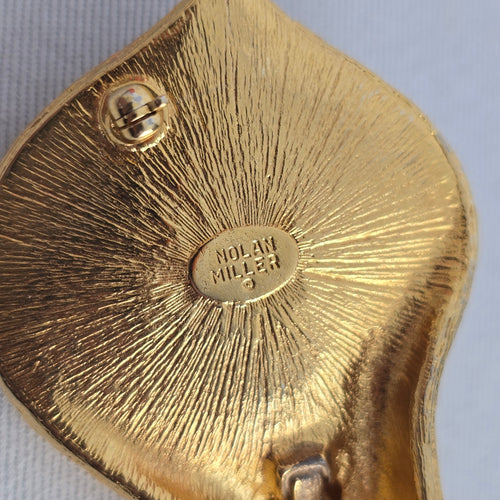 Vintage Nolan Miller Signed Calla Lily Flower Brooch Pave Crystal Gold Tone Pin