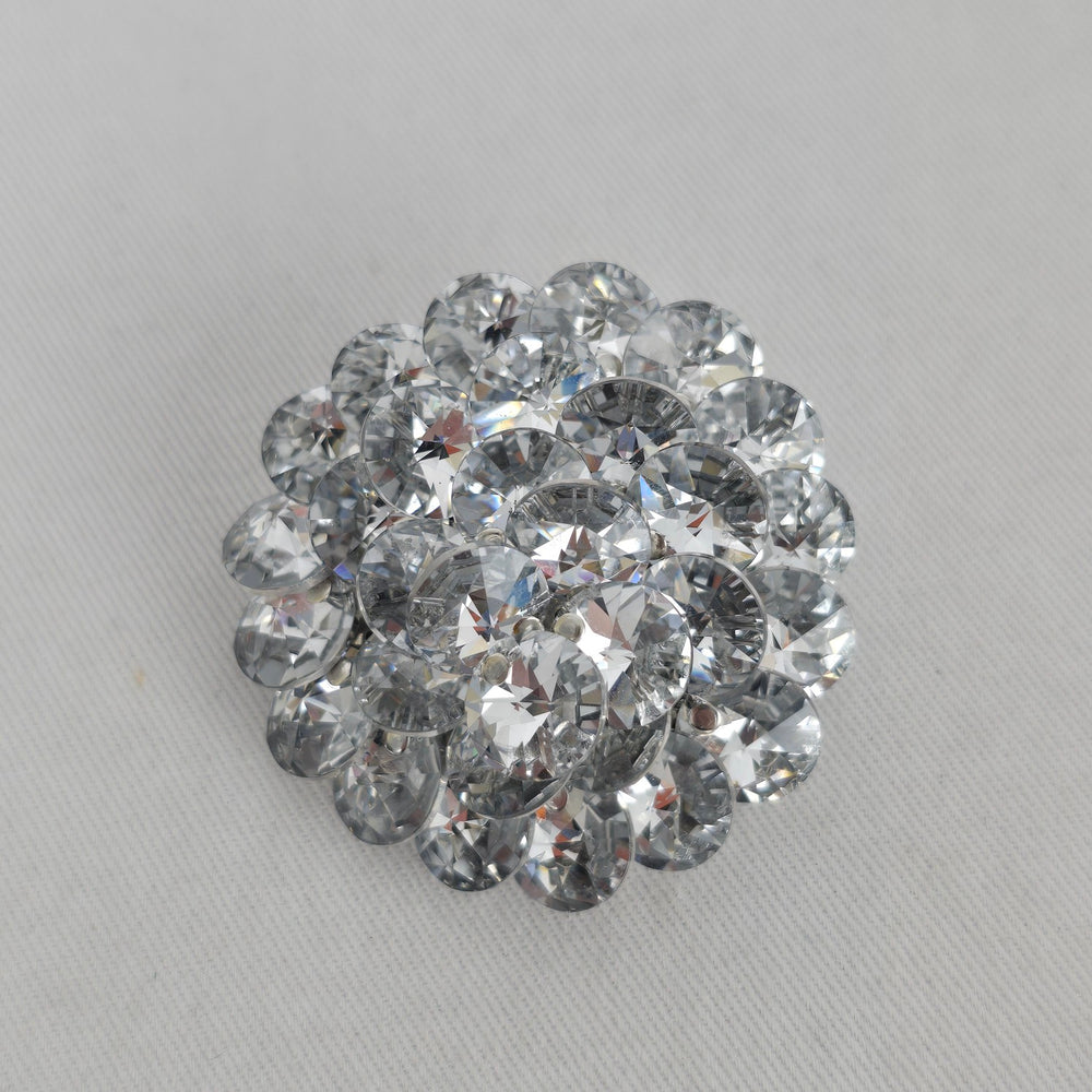 Vintage Silver Tone Clear Crystal Floral Cluster Brooch