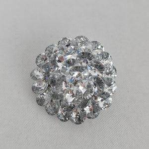 Vintage Silver Tone Clear Crystal Floral Cluster Brooch