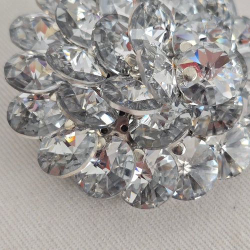 Vintage Silver Tone Clear Crystal Floral Cluster Brooch