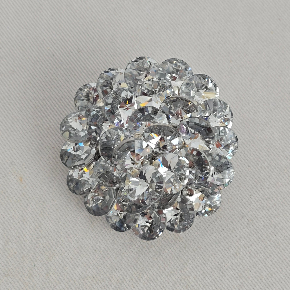 Vintage Silver Tone Clear Crystal Floral Cluster Brooch