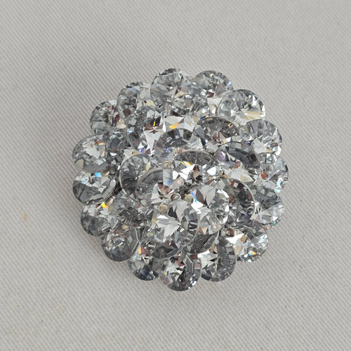 Vintage Silver Tone Clear Crystal Floral Cluster Brooch