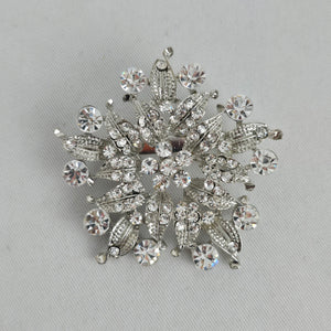 Vintage Silver Tone Clear Rhinestone Floral Spray Brooch Statement Pin
