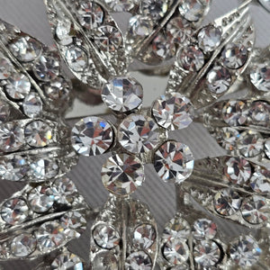 Vintage Silver Tone Clear Rhinestone Floral Spray Brooch Statement Pin