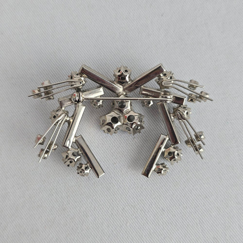 Vintage 1950s Blue AB Rhinestone Wire Spray Brooch