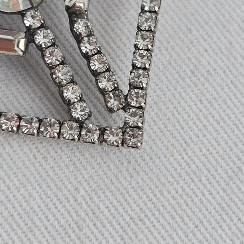 Vintage Art Deco Silver Tone Square Rhinestone Brooch Clear Crystal