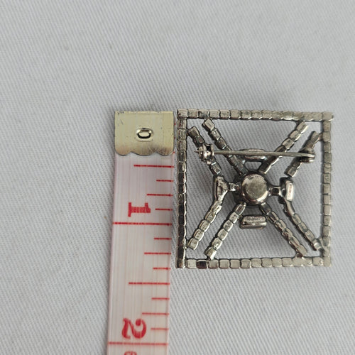 Vintage Art Deco Silver Tone Square Rhinestone Brooch Clear Crystal