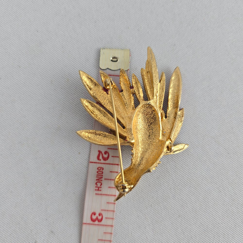 Vintage Burgundy Enamel Pheasant Bird in Flight Brooch Gold Tone Unsigned