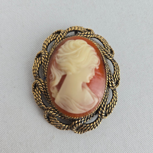 Vintage Gold Tone Cameo Brooch Woman Profile