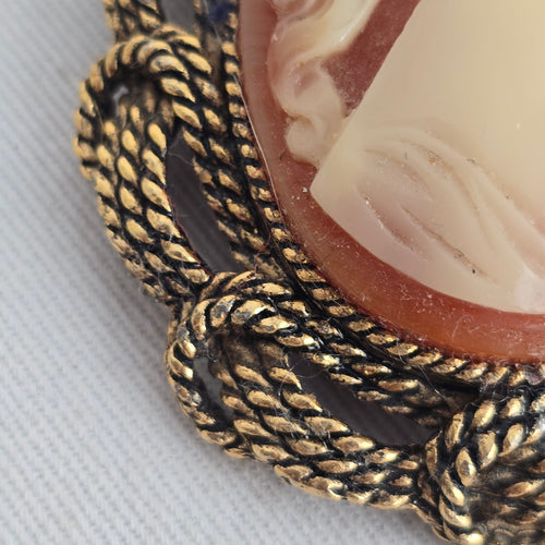 Vintage Gold Tone Cameo Brooch Woman Profile
