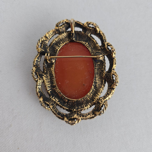 Vintage Gold Tone Cameo Brooch Woman Profile