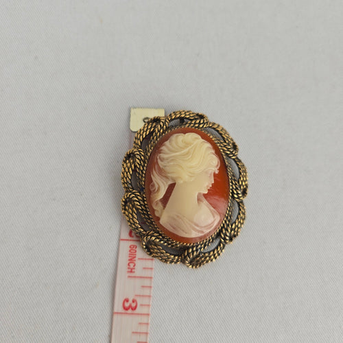 Vintage Gold Tone Cameo Brooch Woman Profile