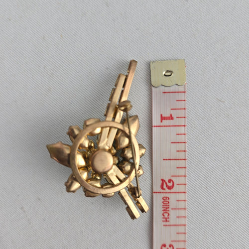 Vintage Green Rhinestone Spray Brooch Gold Tone Emerald Light Green Crystal Pin