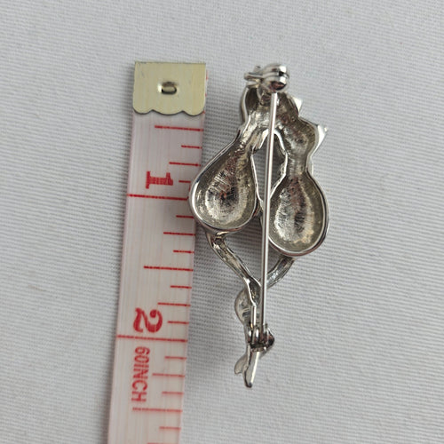Vintage Silver Tone Double Cat Brooch Rhinestone Collars