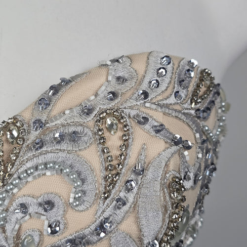 Terani Couture Strapless Silver Gray Beaded Tulle Ball Gown -  Size 8