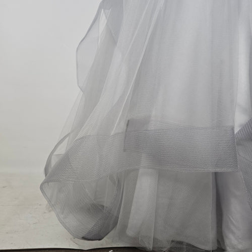 Terani Couture Strapless Silver Gray Beaded Tulle Ball Gown -  Size 8
