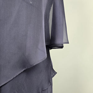 Gray Layered Chiffon Formal Dress Sequin Beaded Cape Evening Gown - Size 16