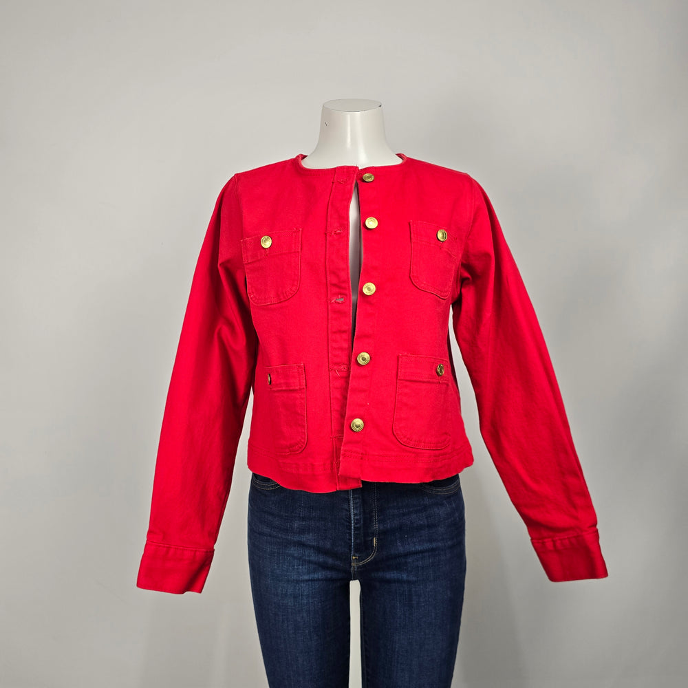 Free Assembly Red Cropped Oversize Denim Jacket Size S