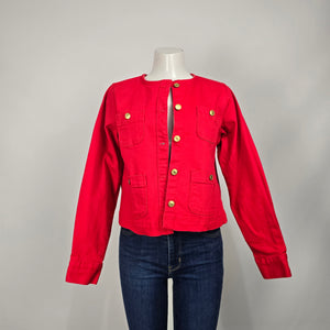Free Assembly Red Cropped Oversize Denim Jacket Size S