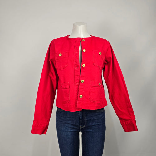 Free Assembly Red Cropped Oversize Denim Jacket Size S