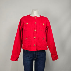 Free Assembly Red Cropped Oversize Denim Jacket Size S