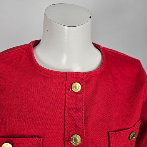 Free Assembly Red Cropped Oversize Denim Jacket Size S