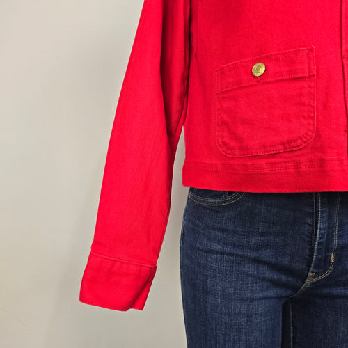 Free Assembly Red Cropped Oversize Denim Jacket Size S