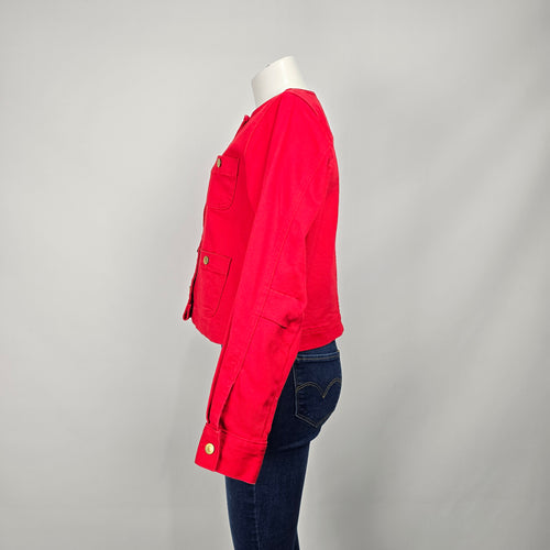 Free Assembly Red Cropped Oversize Denim Jacket Size S