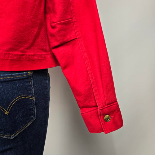 Free Assembly Red Cropped Oversize Denim Jacket Size S