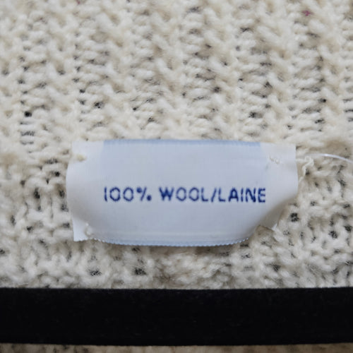Vintage Hand-Knit Wool Aran Cable Knit Fisherman Cardigan Sweater Ivory - Size M-L