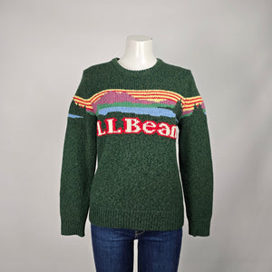 L.L. Bean Katahdin Logo Ragg Wool Sweater Forest Green Crewneck Size S