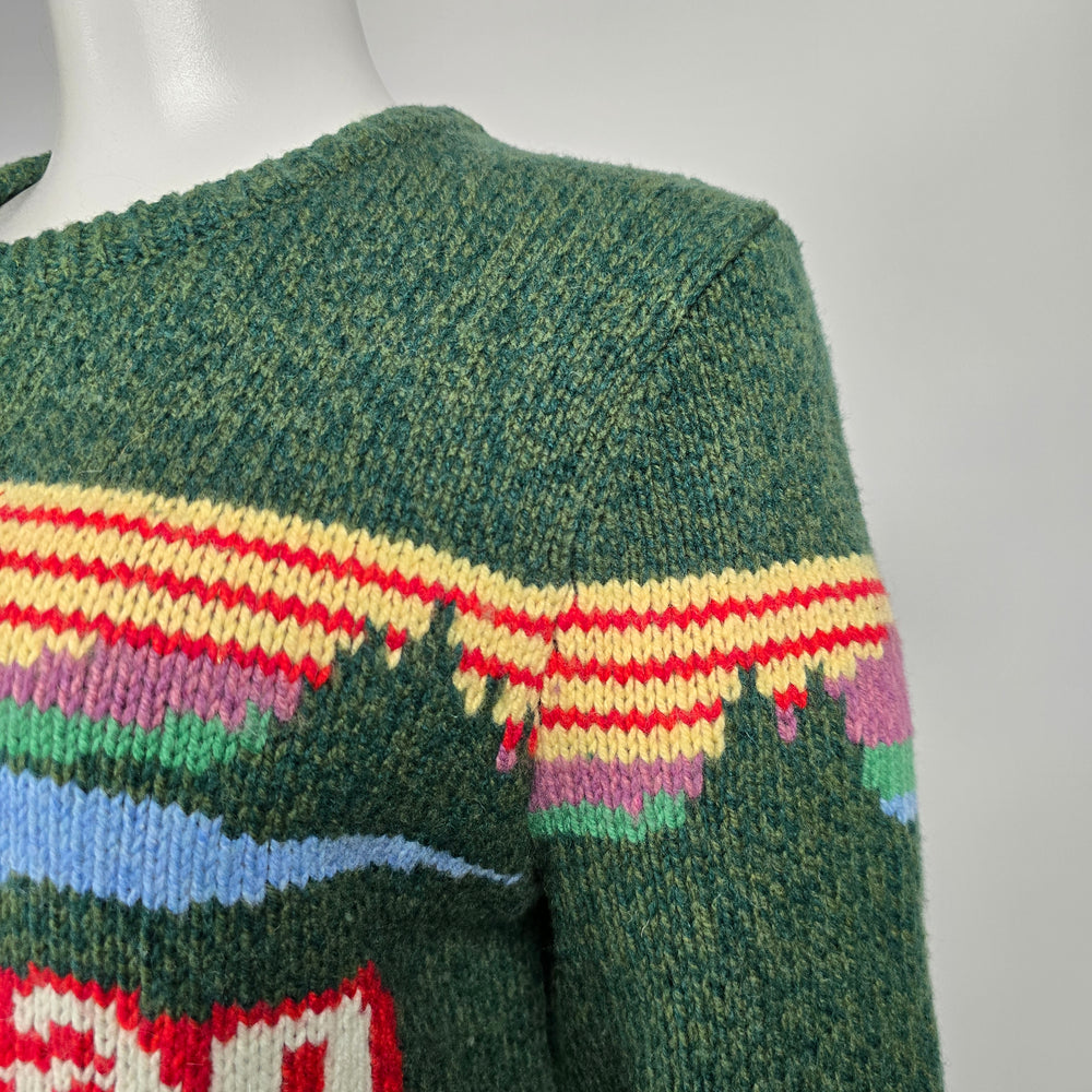L.L. Bean Katahdin Logo Ragg Wool Sweater Forest Green Crewneck Size S