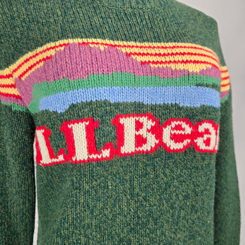 L.L. Bean Katahdin Logo Ragg Wool Sweater Forest Green Crewneck Size S