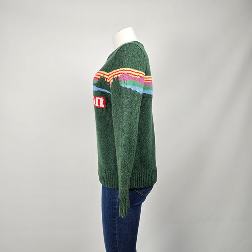 L.L. Bean Katahdin Logo Ragg Wool Sweater Forest Green Crewneck Size S