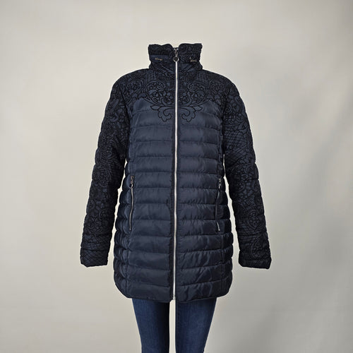 Charlie B Navy Blue Paisley Puffer Coat Size L