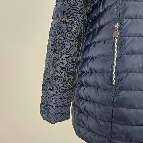 Charlie B Navy Blue Paisley Puffer Coat Size L