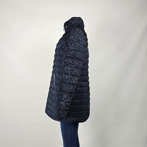 Charlie B Navy Blue Paisley Puffer Coat Size L