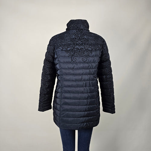 Charlie B Navy Blue Paisley Puffer Coat Size L
