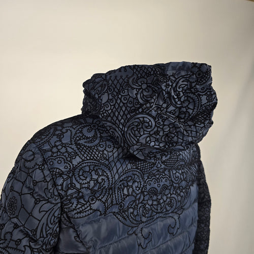 Charlie B Navy Blue Paisley Puffer Coat Size L