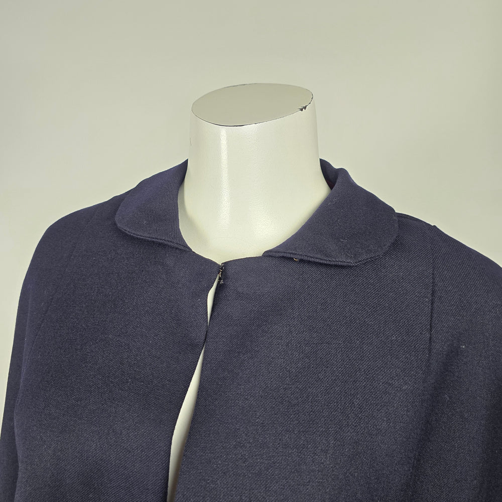 Vintage Handmade Navy Blue Cape Coat Poncho Collared Jacket - One Size
