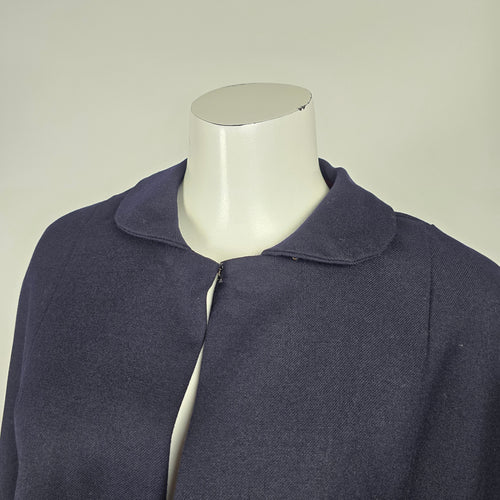 Vintage Handmade Navy Blue Cape Coat Poncho Collared Jacket - One Size