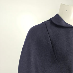 Vintage Handmade Navy Blue Cape Coat Poncho Collared Jacket - One Size