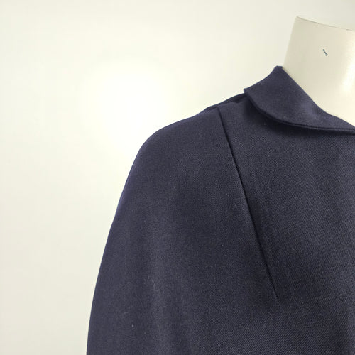 Vintage Handmade Navy Blue Cape Coat Poncho Collared Jacket - One Size