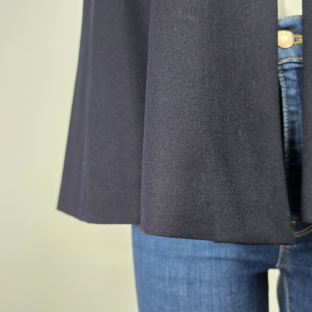 Vintage Handmade Navy Blue Cape Coat Poncho Collared Jacket - One Size