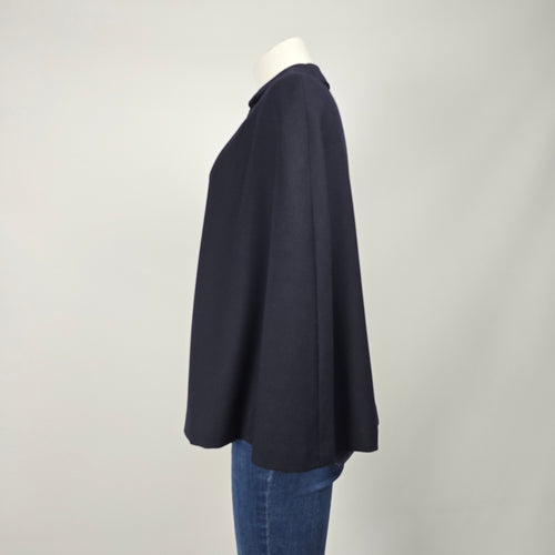 Vintage Handmade Navy Blue Cape Coat Poncho Collared Jacket - One Size