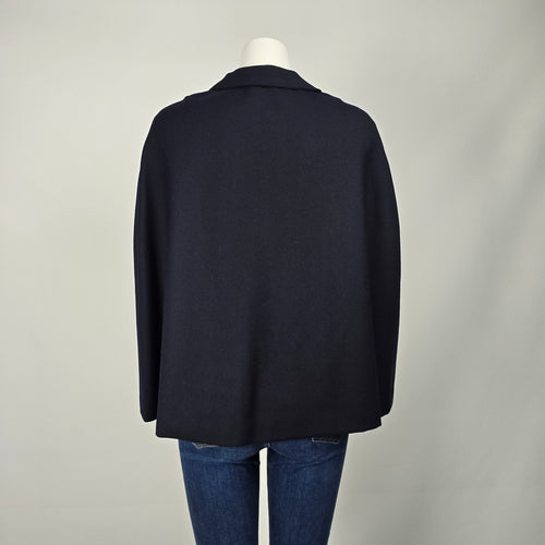 Vintage Handmade Navy Blue Cape Coat Poncho Collared Jacket - One Size