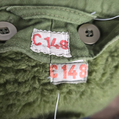 Vintage Olive Green Military Style Shearling Lined Coat