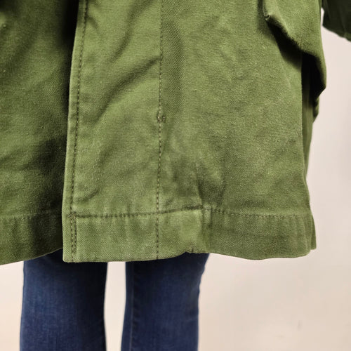 Vintage Olive Green Military Style Shearling Lined Coat