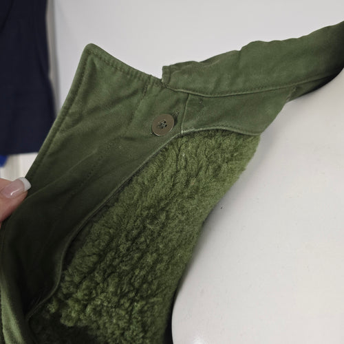 Vintage Olive Green Military Style Shearling Lined Coat