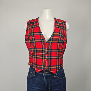 Vintage Surrey Classics Red Tartan Plaid Virgin Wool Vest - Size S